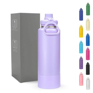 Imagem de Garrafa Térmica 800ml - Duplamente Isolada, Aço Inox 304, Base Emborrachada Anti Derrapante, Mantém Bebidas Quentes por 12 Horas e Geladas por 24 Horas, (Lilás)