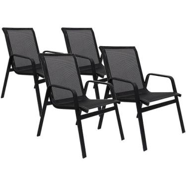 Imagem de Kit 4 Cadeiras Piscina Jardim Lótus Premium em Tela Sling e Alumínio -