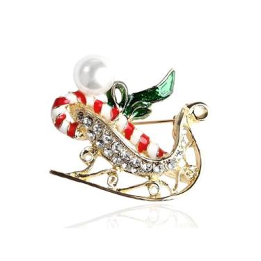 Imagem de LPYO Broche de Natal para mulheres, strass, cristal, árvore de Natal, guirlanda, boneco de neve, rena, trenó, Papai Noel, luva para bota, bengala doce, joias decorativas, broche, acessórios de