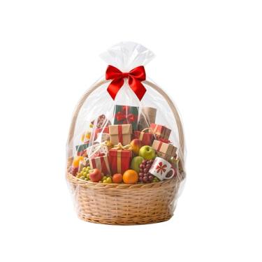 Imagem de NPLUX Embalagem com 10 sacos de celofane para cestas de presente, grandes sacos de presente de plástico transparente para aniversário, chá de bebê, formatura, casamento (76 x 101 cm)