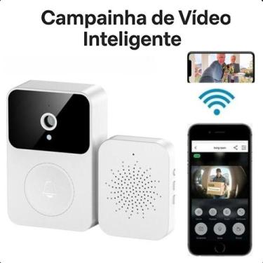 Imagem de Campainha Wi-Fi Branca com Câmera Externa e Áudio em Tempo Real para C