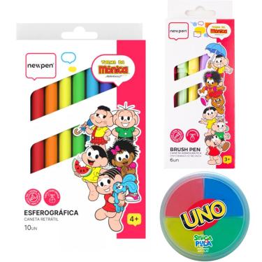 Imagem de KIT ESFEROGRÁFICA + BRUSH PEN TURMA DA MÔNICA + MASSINHA UNO