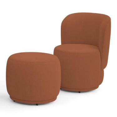 Imagem de Poltrona Decorativa com Puff Orgânico Molly Bouclê Terracota - Desk De