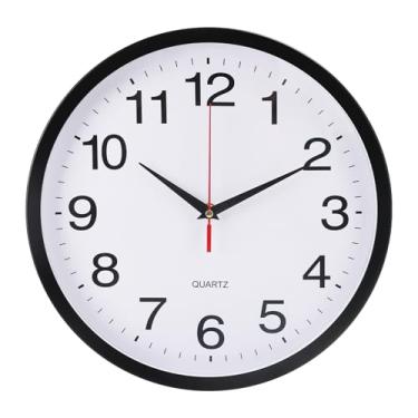 Imagem de bakbrand Relógio de parede com moldura de plástico, silencioso, redondo, sem tique-taque, relógio interno analógico operado por bateria, relógios de parede modernos para casa, escritório, hotel