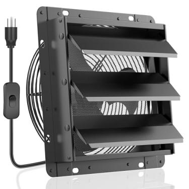 Imagem de HG Power Exaustor de obturador de 30 cm atualizado, 764 CFM de alta velocidade, ventilador de ventilação montado na parede de 1400 RPM para galpão, garagem, estufa - com tela de malha, interruptor ON