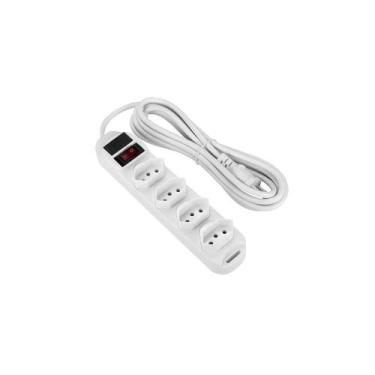 Imagem de Kit 5 Extensão Filtro de Linha 4 Tomadas 2P+T 10A 3 Metros - MBLED