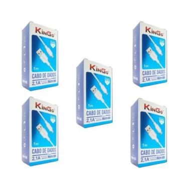 Imagem de Kit 5 Cabos Usb V8 Branco Kingo 1M 2.1A Para Galaxy J4 Plus