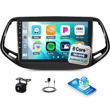 Imagem de [4G + 64G] Qualcomm Android 15 estéreo automotivo de 8 núcleos para Jeep Compass 2017 2018 2019 2020 com CarPlay e Android Auto & Mirror Link, rádio automotivo de 10,1 polegadas com Bluetooth 5.1 GPS