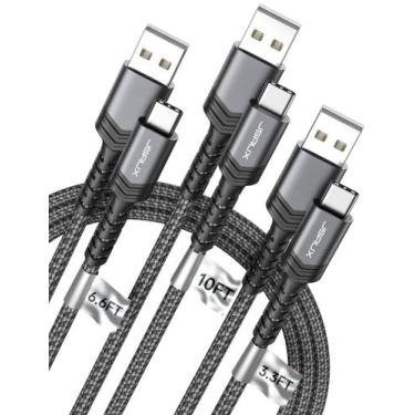 Imagem de Cabo USB C JSAUX 3.1A de carregamento rápido, pacote com 3 (3 m+2 m+1 