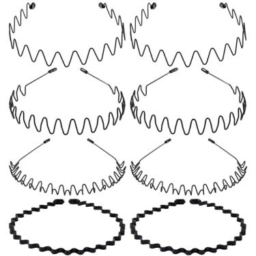Imagem de Sunolga Bandanas de metal em ziguezague para homens e mulheres, pacote com 8 faixas pretas onduladas primavera esportes ao ar livre cuidados com a pele acessórios de argola masculinas