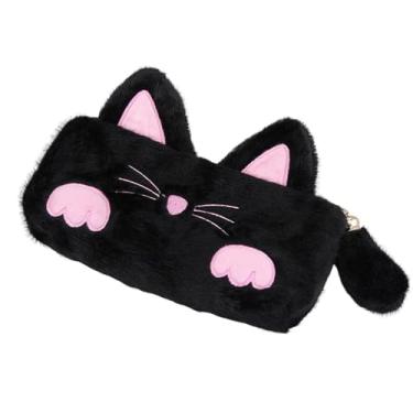 Imagem de oshhni Estojo para canetas, organizador de artigos de papelaria, portátil, adorável, suprimentos para gatos, bolsa de maquiagem preta multiuso para crianças