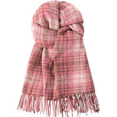 Imagem de Cachecol plano para mulheres - Cachecóis para mulheres quentes de inverno, xale longo xadrez cachecol de inverno para mulheres clima frio, cobertor de borla macia, presente de moda 199,9 cm x 63 cm