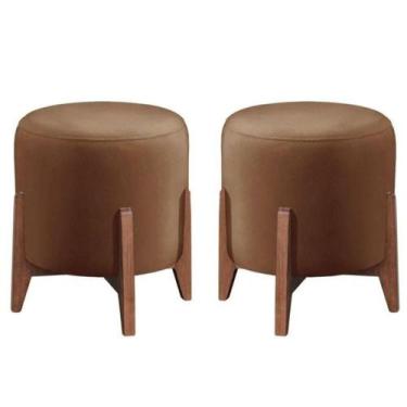 Imagem de Kit 2 Puff Decorativo Para Sala Redondo Luxo Atenas Veludo Capuccino -