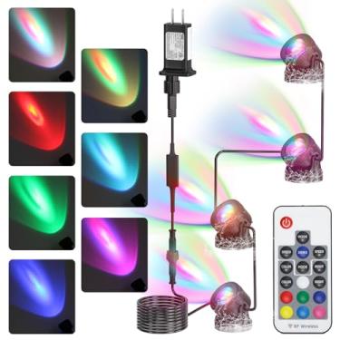 Imagem de SoulBay Luzes de lago com controle remoto, 4 peças RGB IP68 à prova d'água luzes LED subaquáticas com temporizador de 8-H e fonte de alimentação para iluminação de paisagem de jardim de lago, para