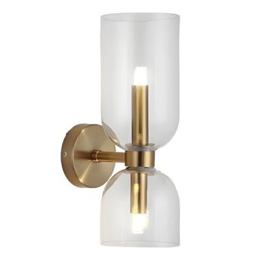 Imagem de XIRYTU-H Iluminação de arandela de parede moderna de 2 luzes com persianas de vidro, lâmpada de parede E14 para quarto, penteadeira de banheiro, sala de estar, corredor (transparente)