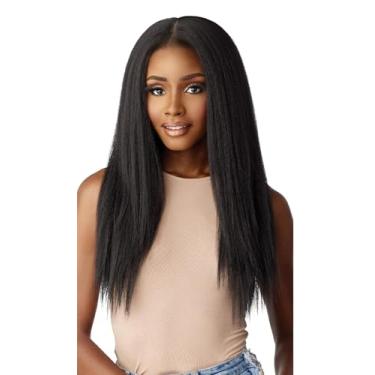 Imagem de Peruca preta em V, peruca reta Kinky Upgrade U Part Perucas sintéticas para mulheres negras, cabeça inteira, clipe de cabelo sem cola, mistura de cabelo humano, substituição de cabelo humano, perucas