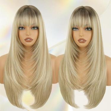 Imagem de Peruca TressGlam Ombre Blonde, longa, reta, em camadas, 66 cm, cinza