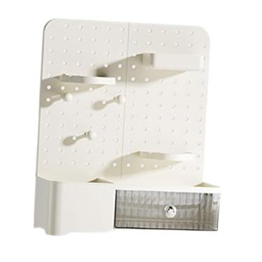 Imagem de Fenteer Caixa de armazenamento de painel perfurado para mesa, organizador de mesa, organizador de artigos de papelaria, porta-lápis e canetas para casa, Creme Branco