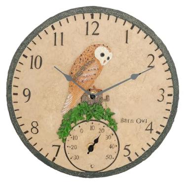 Imagem de QENWKXZ Relógio externo com termômetro, relógio interno e externo de resina poli, relógio de parede suspenso, relógios de parede retrô à prova d'água de 30 cm para pátio, piscina e áreas internas