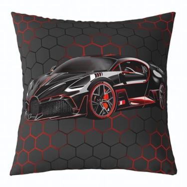 Imagem de jejeloiu Capa de almofada para decoração de carro de corrida 45,7 x 45,7 cm, conjunto de 1 capas de almofada para crianças, meninos, meninas, vermelho, favo de mel, esportes radicais, decoração de