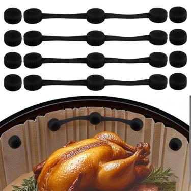 Imagem de Gosknor 4 Conjuntos Fivelas Magnéticas Silicone para Air Fryer, Fechamento Seguro Forros Descartáveis Resistentes ao Calor e Previnem Queima Papel para Acessórios Air Fryer de Ferro (Preto)