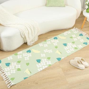 Imagem de Loismood Tapete floral com borla Aare lavável à máquina, tapete de luxo feito à mão, respirável, 6 x 15 cm para quarto, sala de estar e varanda, folhas verdes