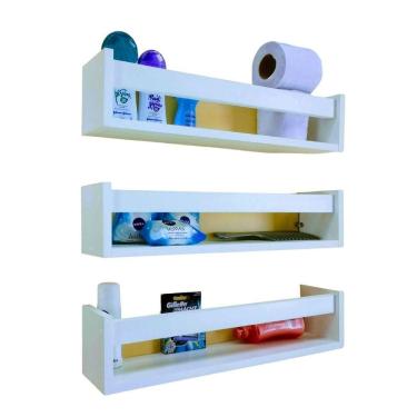 Imagem de Kit 3 Prateleira De Banheiro Nicho Flutuante Branco Mdf 55Cm