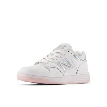 Imagem de New Balance Tênis infantil 480 V1 com cadarço, Branco/açúcar rosa, 16