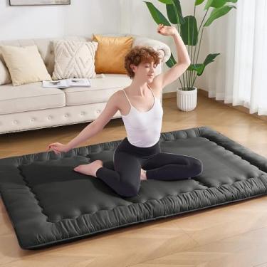 Imagem de VIPBED Colchão futon japonês 25D tamanho casal 137 x 203 cm, tapete de tatame respirável e de suporte para quarto de hóspedes, espaço infantil e dormitório, preto carbono XLS-USB003-54BK-A