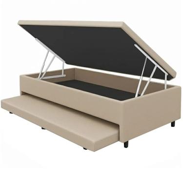 Imagem de Base Box Baú Solteiro com Auxiliar Linho 43x188x88 Alto Nivel Cor Bege