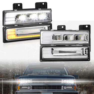 Imagem de Partsam Conjunto de faróis de LED aprovado pelo DOT com sequencial DRL, luzes de animação de início de feixe alto/baixo, substituição cromada para caminhão OBS Silverado C/K 1500/2500/3500 88-98