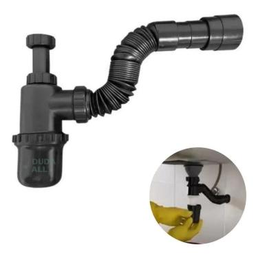 Imagem de 3X Sifão Sanfonado Copo Preto Universal Pia Cozinha Banheiro