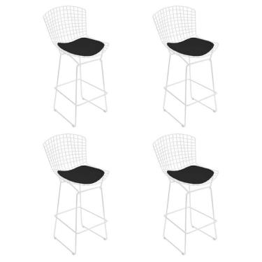 Imagem de Kit 4 Banquetas Bistrô Bertoia Branca D60 Com Assento Preto