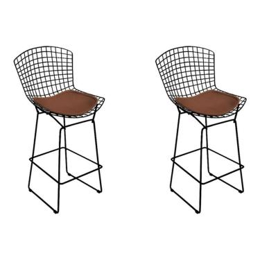 Imagem de Kit 2 Banquetas Bistrô Bertoia Preta D70 Com Assento Marrom