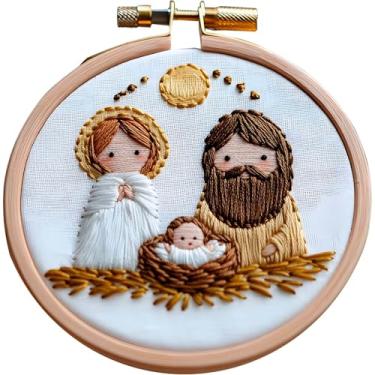 Imagem de Roioiow Kit de arte DIY bordado de presépio – Conjunto completo de materiais para pontos, feltragem com agulha, aro de 15 cm, presente para iniciantes e artesãos experientes, Natal