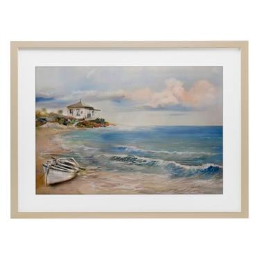 Imagem de Stupell Industries Impressão emoldurada de bétula de cenário de barco a remo da costa sob vidro, design de Ruane Manning, 35 x 50 cm