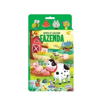 Imagem de Divirta-se e colecione: Fazenda - Livro com 4 lápis de cor + 4 borrach