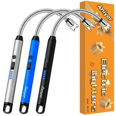 Imagem de Meias de Natal - Pacote com 3 Isqueiros Elétricos com Pescoço Flexível de 360° e Display LED, Presentes de Aniversário para Mulheres, Mães e Homens, Esposa, Isqueiros de Vela Longa com Arco USB para