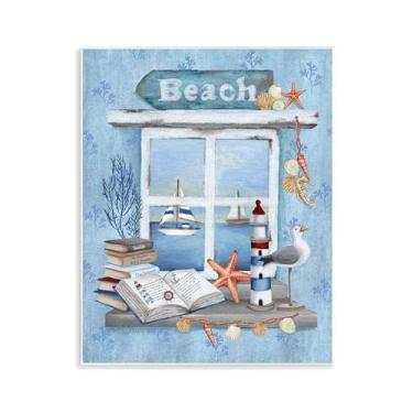 Imagem de Stupell Industries Beachy Coastal Window Sill Wall Plaque Art, design por Emma Leach, 14 x 11