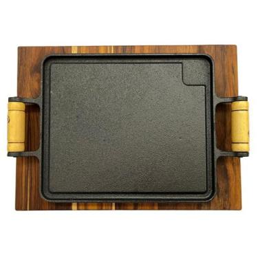Imagem de Tábua de Madeira Com Chapa Ferro Fundido 28x24 cm Para Porção - Casa d