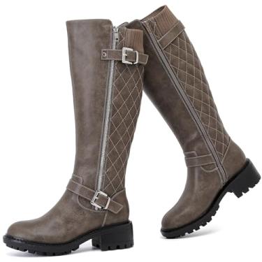 Imagem de Ruiee Botas femininas plataforma até o joelho com costura na panturrilha bota rasteira salto baixo longa alta inverno outono moda botas elegantes para mulheres., Cinza PU 267, 36