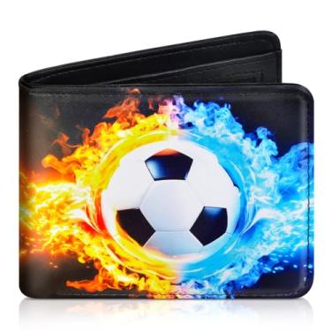 Imagem de Carteira infantil para meninos, carteira divertida de couro dobrável com compartimentos para cartões e janela para identidade, presente de aniversário e Natal, Futebol Americano