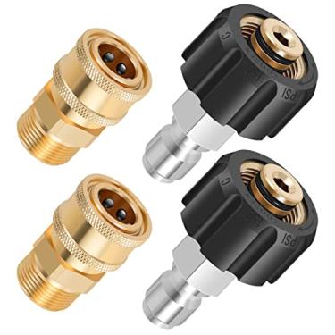 Imagem de Conjunto de 2 pares de adaptadores de lavadora de pressão, M22 14 mm de conexão rápida giratória para 3/20.3 cm, acessórios adaptadores de mangueira de lavadora de pressão 5000PSI para jardim carro