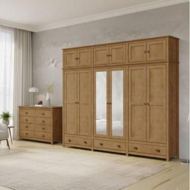 Imagem de Conjunto Guarda-roupa 12 Portas e Cômoda 8 Gavetas 100% Madeira Maciça