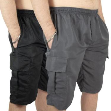 Imagem de Kit 2 Bermuda Cargo Masculina de Tactel G5 a G8 - Repelique, 1 preta 1