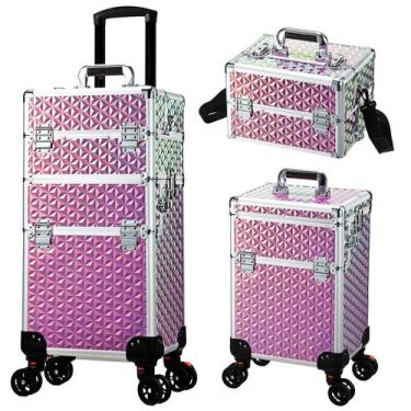 Imagem de Estojo de maquiagem rolante Yueieoun 3 em 1 com rodas rosa