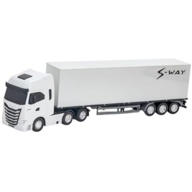 Imagem de Brinquedo S-Way Caminhão Baú, Escala 1:30, Portas Traseiras Articuladas, C/Giro, Trava de Apoio, Para Crianças, Presente, Carrinho Infantil, Coleção, Design Realista (Branco)