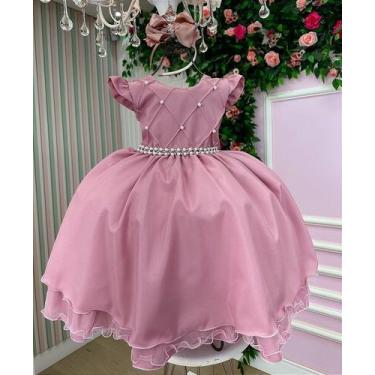 Imagem de Vestido Infantil Luxo Rose Menina - Tecido Poliéster e Tule - no-brand