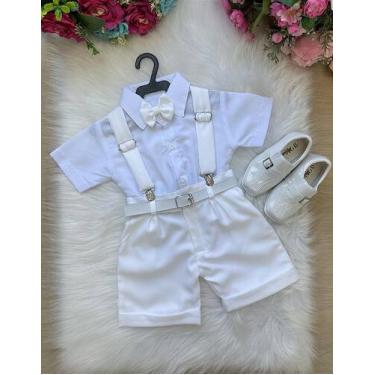 Imagem de Conjunto Shorts Social Ravi Branco para Meninos - Camisa, Gravata, Sho