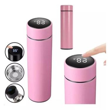 Imagem de Garrafa térmica inteligente aço sensor display digital rosa
